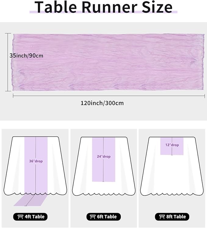 Lavender Purple Cheesecloth Table Runner 120 Inch, Lilac Boho Rustic Gauze 10 FT - Image 4