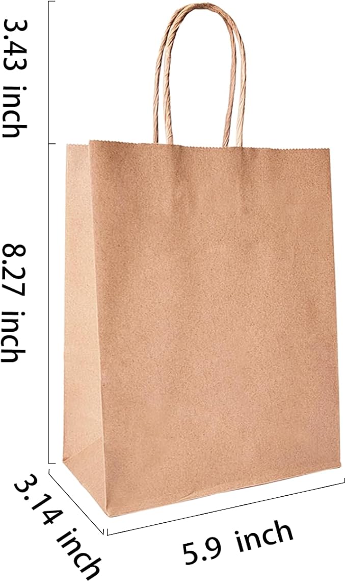 BAG BOX 50 Pack 5.9x3.1x8.25 Inch Brown Gift Bags - Image 2