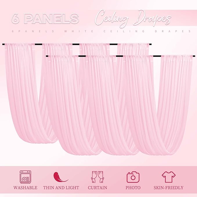 6 Panels Pink Ceiling Drapes for Wedding 5ftx10ft Ceiling Drapes Wedding Arch - Image 9