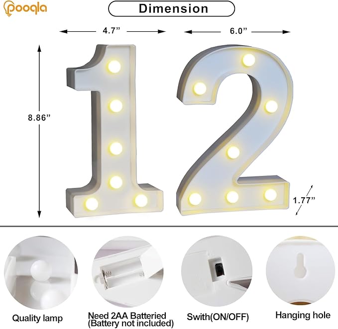Pooqla Decorative LED Light Up Number Letters, Battery Operated - Image 4