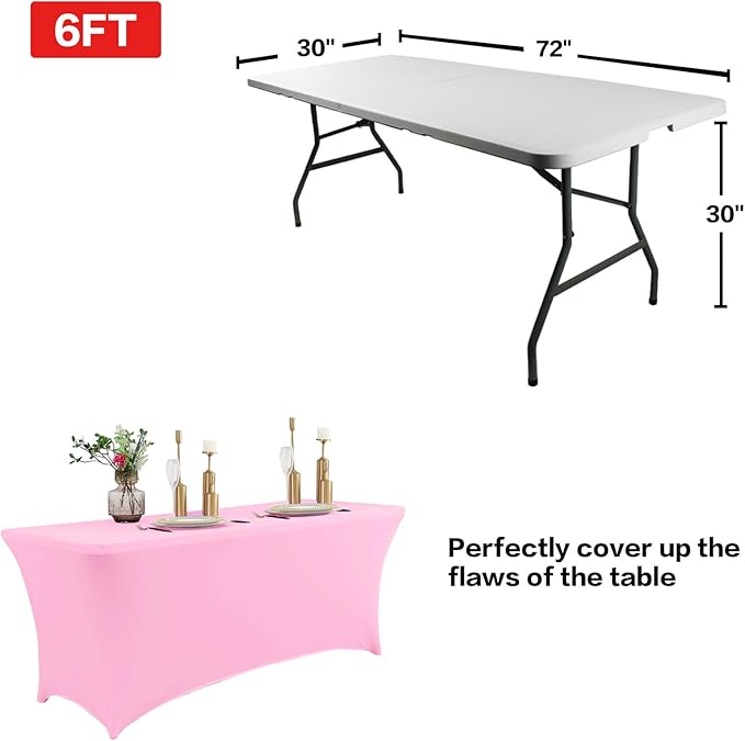 IVAPUPU 8FT Table Cloth for Rectangular Fitted Events Stretch Pink Table Covers - Image 3