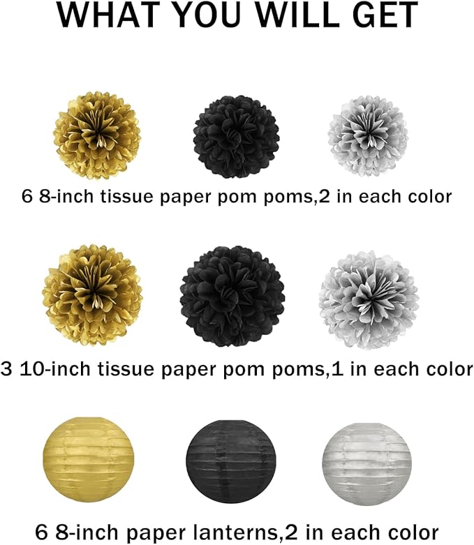 Black Silver Gold Party Decorations - Image 2