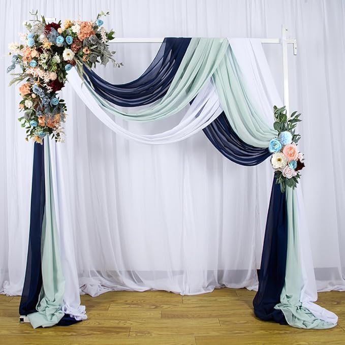 3 Panels 20Ft Chiffon Wedding Arch Drapes Navy Sheer Ceiling Drapes Romance - Image 3
