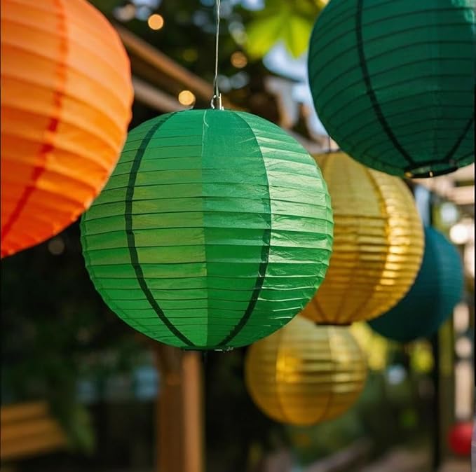 Green Orange Paper Lanterns Decorative 15pcs Party Hanging Decorations - Image 5