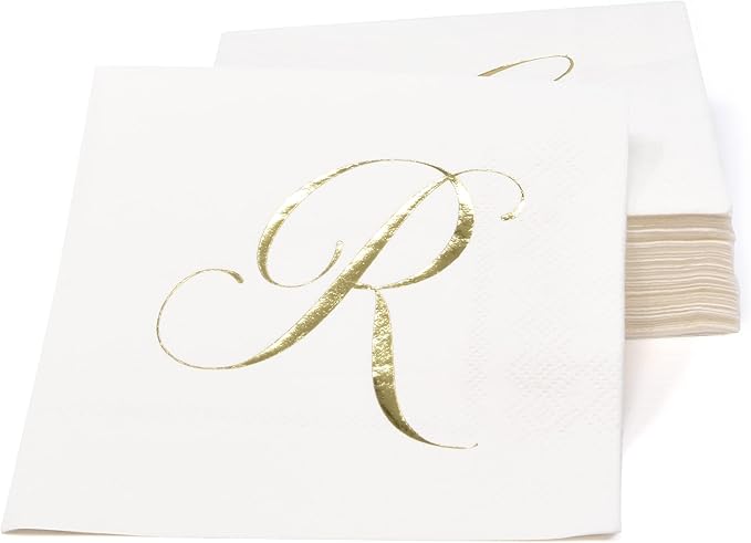 Gift Boutique 100 Gold Monogram Cocktail Napkins Letter R Disposable Paper Pack - Image 4