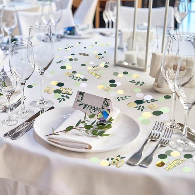 Sage Green 60th Happy Birthday Confetti, 60th Birthday Table Decorations - Image 3