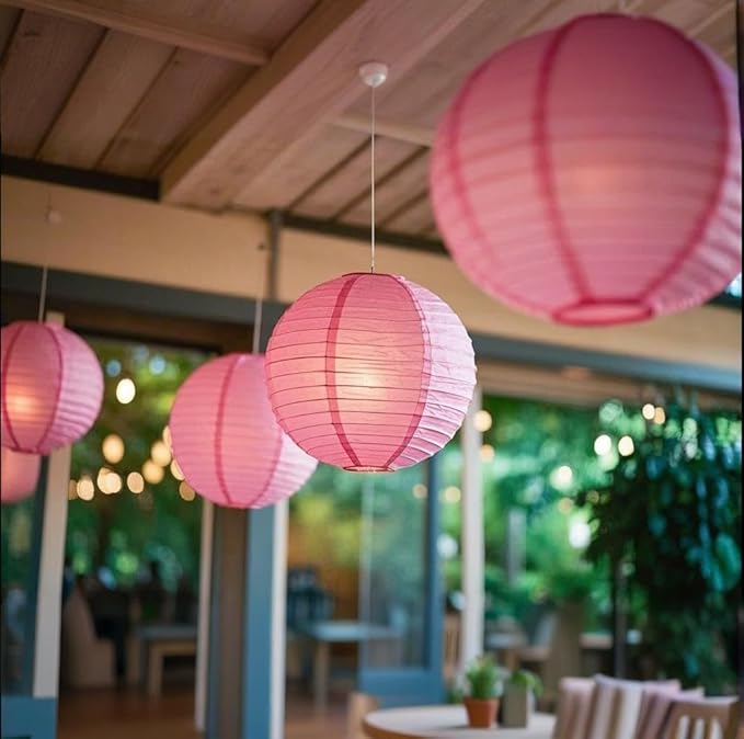 Pink Paper Lanterns Decorative 10pcs Party Hanging Decorations - Image 3
