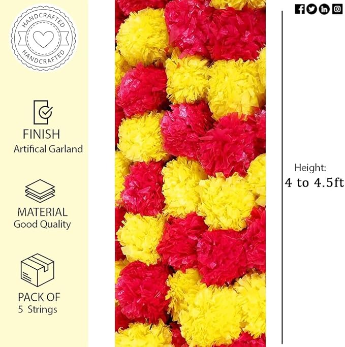 Artificial Marigold Garland for Decorations Pack of 5 - Image 4