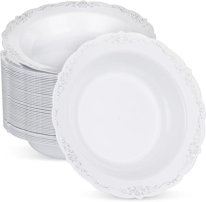 50 Pack White Plastic Bowls by Bestluck