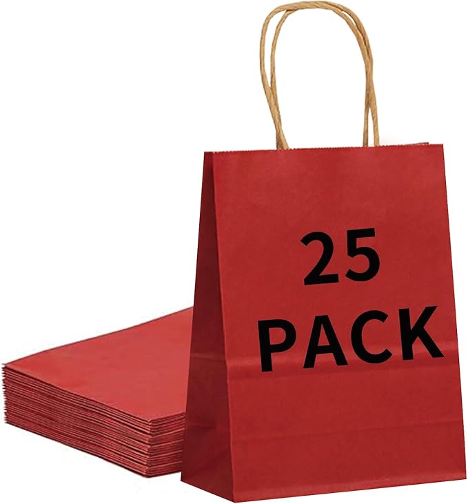 25 Pack Small 5.9x3.1x8.25 Inch Red Kraft Paper Gift Bags by BAGBOX