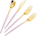 SUT 160Pcs Pink and Gold Plastic Silverware, Heavy Duty Plastic Silverware by SeeYouTomorrow