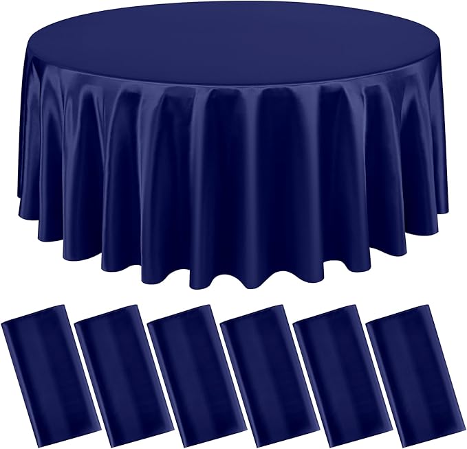 6 Packs Satin Tablecloth 120 Inch Navy Blue Round Table Cloth Silk Tablecloth by Lumaycens