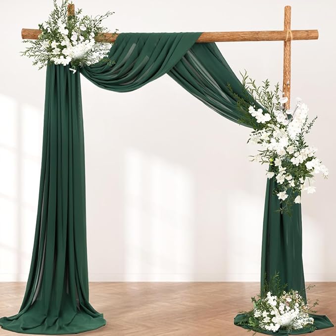 Wedding Arch Draping Fabric 2 Panels 30'' x 18FT Emerald Green Sheer Chiffon - Image 4