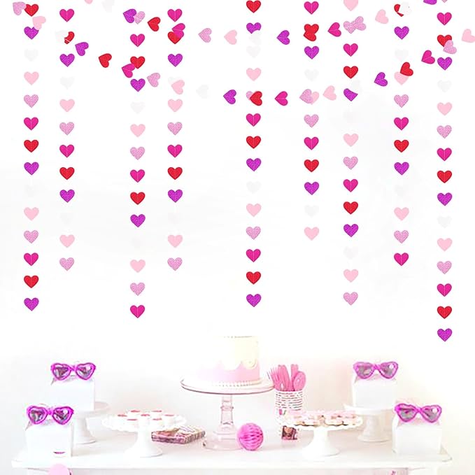 Purple Hot-Pink Red Party-Decoration Heart-Garland - 52ft Galentines Hanging - Image 4