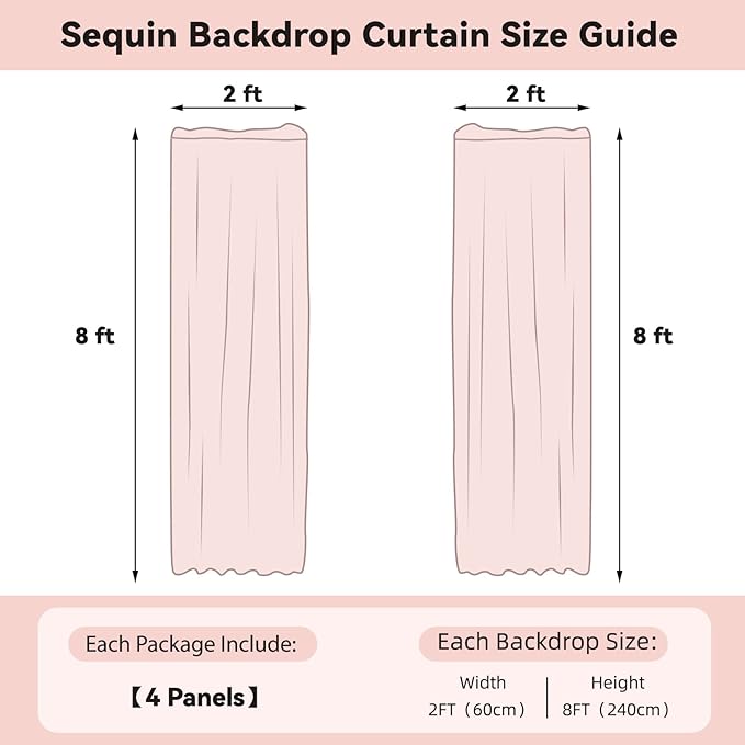 Sugargirl Turquoise Sequin Backdrop Curtain 4 Panels 2FTx8FT Glitter Turquoise - Image 6