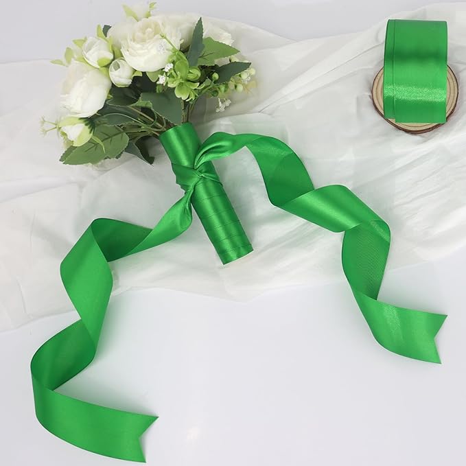 Green Solid Satin Ribbon 2 Inch 25 Yards Solid Polyester Fabric Ribbon - Image 6