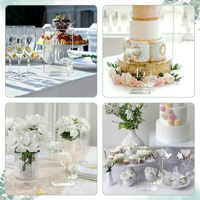 OurWarm White Rose Acrylic Wedding Table Numbers 1-20, 4x6 Inch Printed - Image 7