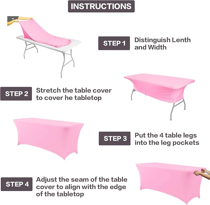 IVAPUPU 4FT Table Cloth for Rectangular Fitted Events Stretch Pink Table Covers - Image 4