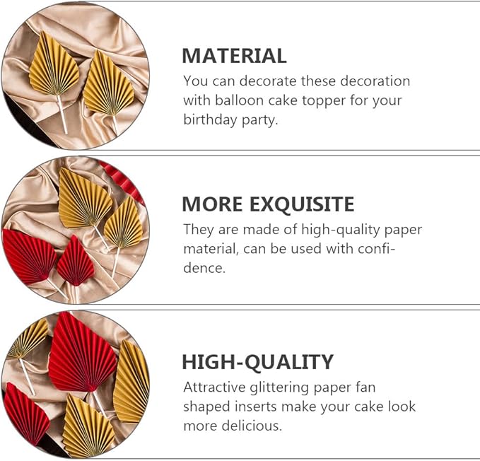 16pcs Golden Tree Leaf Folding Fan Cake Toppers - Image 5