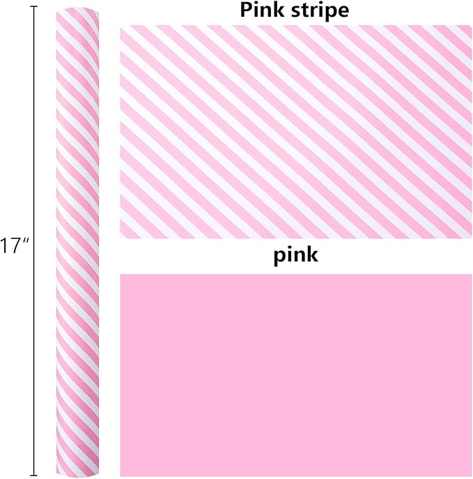 Burymento Pink and White Stripes Wrapping Paper, Reversible Pink Gift Wrap - Image 4