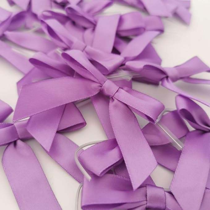 50pcs 2-1/2" Purple Satin Ribbon Bows - Image 7
