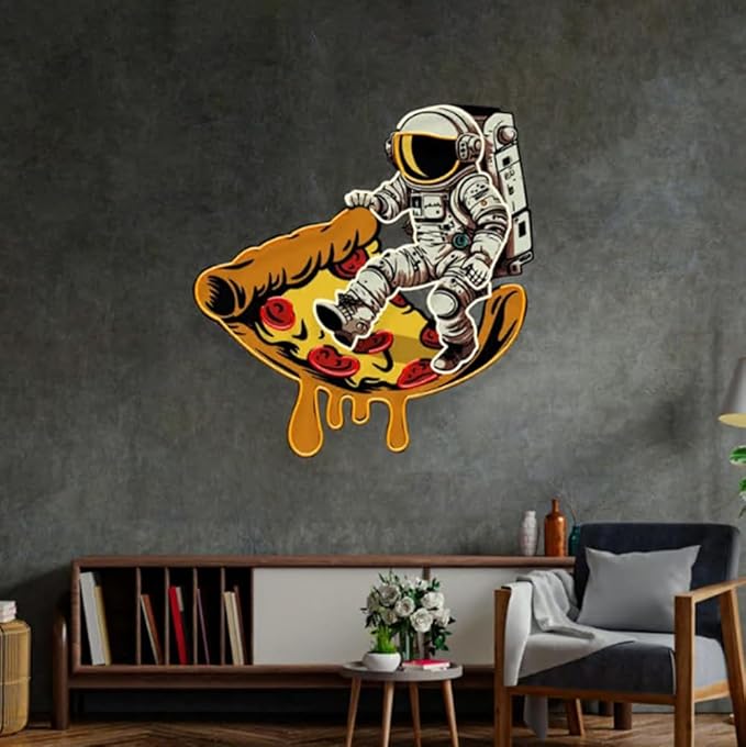 Astronaut on Pizza Neon Sign: Custom Business Logo LED Wall Art Size:20inch - Image 5