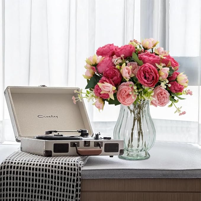 Artificial Peonies Silk Flowers in Glass Vase Faux Flowers Bouquets Modern - Image 6