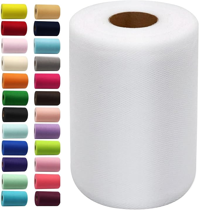 White Tulle Fabric Rolls 6 Inch by 100 Yards Fabric Spool Tulle Ribbon by IONTACH