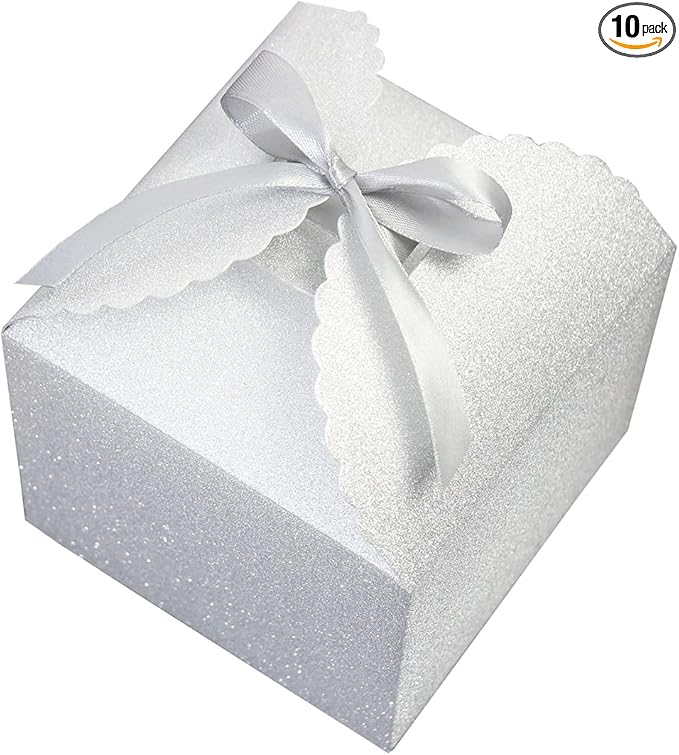 Silver Glitter Gift Boxes, Valentine's Day and More, 4.75” x 4.75” x 3.53” by WEWILUCK