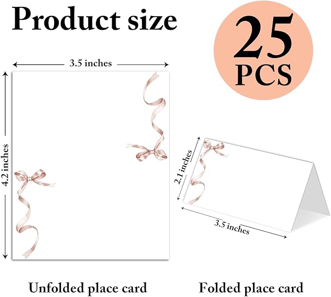 25 Pack Pink Bow Place Cards, Editable Name Cards - Image 2