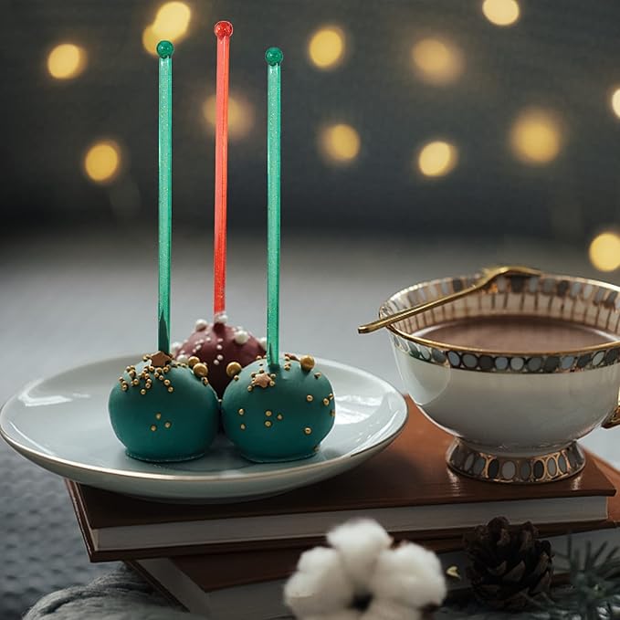 100-PCS Christmas Green and Red Glitter Plastic Swizzle Sticks, Crystal Cake - Image 5