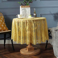Vintage 60 inch Yellow Lace Tablecloth Floral Embroidered Boho Shabby Chic by JAIJY