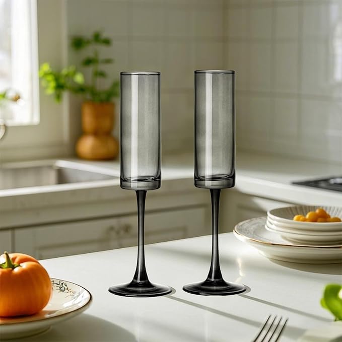 12 Pieces Black Champagne Flutes 6 OZ Straight Sided Wine Glasses Champagne - Image 5
