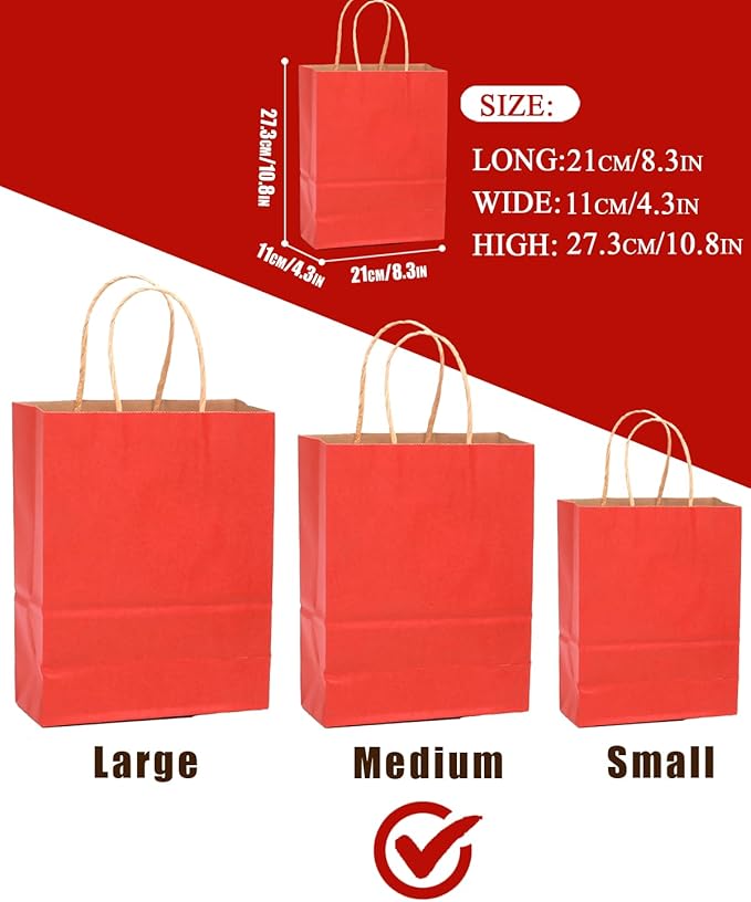 qiqee 50-Packs Kraft Red Paper Gift Bags - Image 3