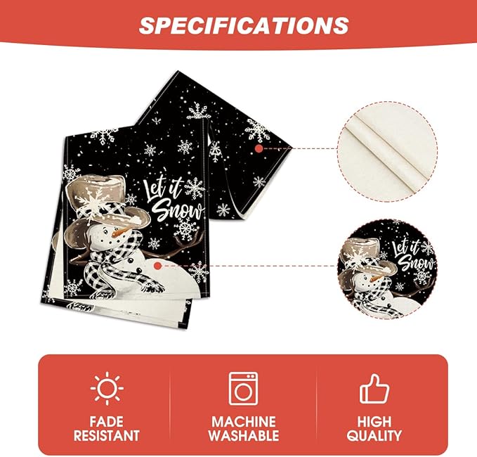 Artoid Mode Black Snowman Snowflake Let it Snow Winter Table Runner, Christmas - Image 5