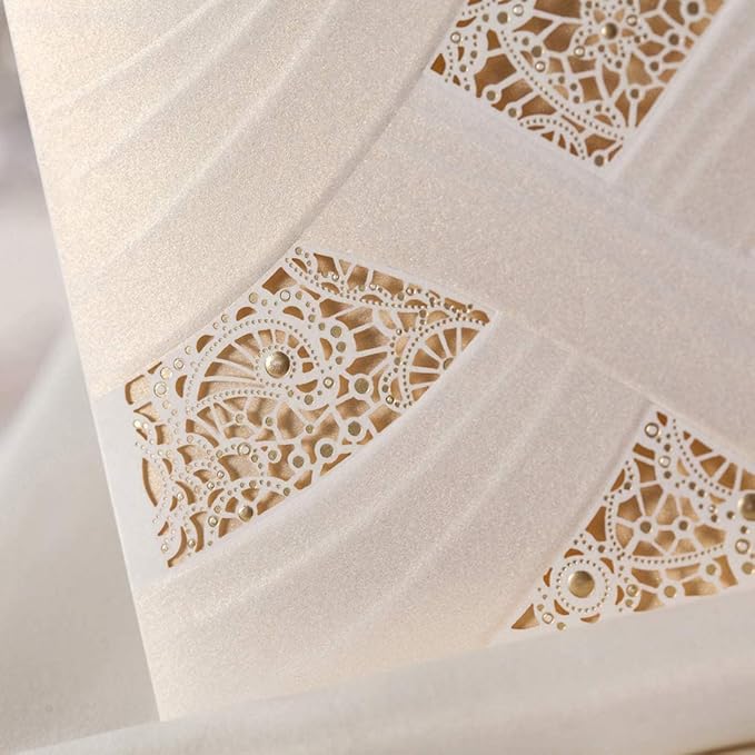 Hosmsua 5.12x7.2 50PCS Blank Wedding Invitations Kit Laser Cut light Gold - Image 7
