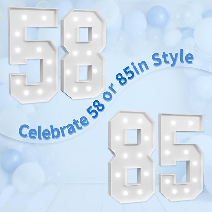 Marquee Numbers Large 58th-Birthday Decorations: 4ft Light Up Number Party - Image 6