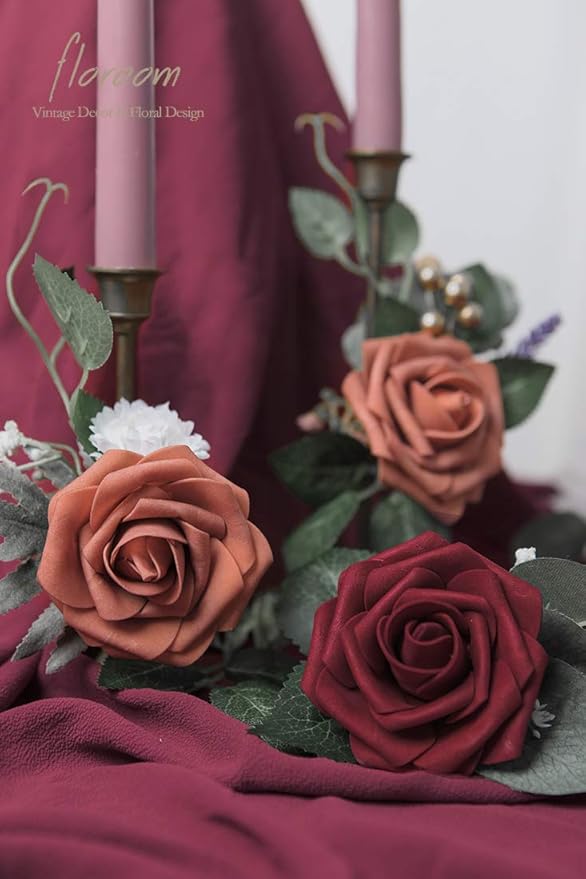 Floroom Artificial Flowers 25pcs Real Looking Burgundy Foam Fake Roses - Image 2