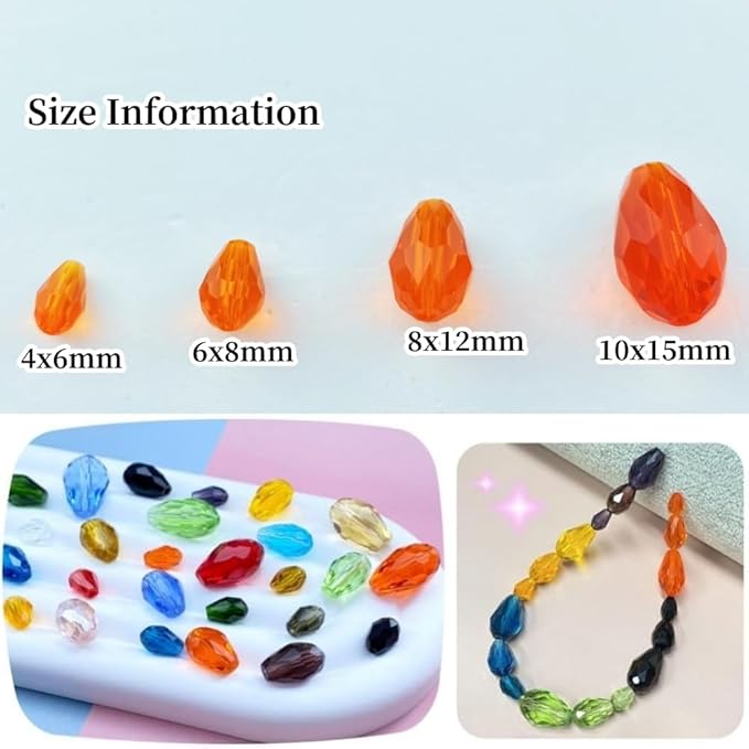 200pcs 4x6mm Teardrop Crystal Glass Beads Vertical Hole Faceted Glass Teardrop - Image 2