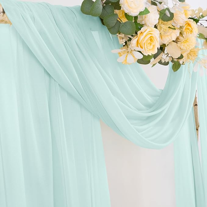 Socomi Wedding Arch Draping Fabric 29" x 20Ft 4 Panels Mint Green Sheer Outdoor - Image 2