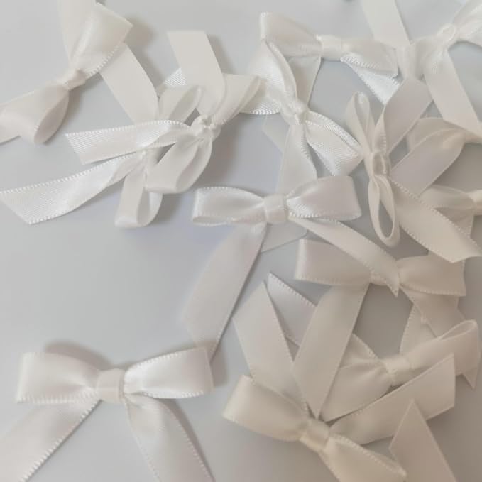 50pcs 1-1/2" Mini White Satin Ribbon Bows Without Twist Ties - Image 7