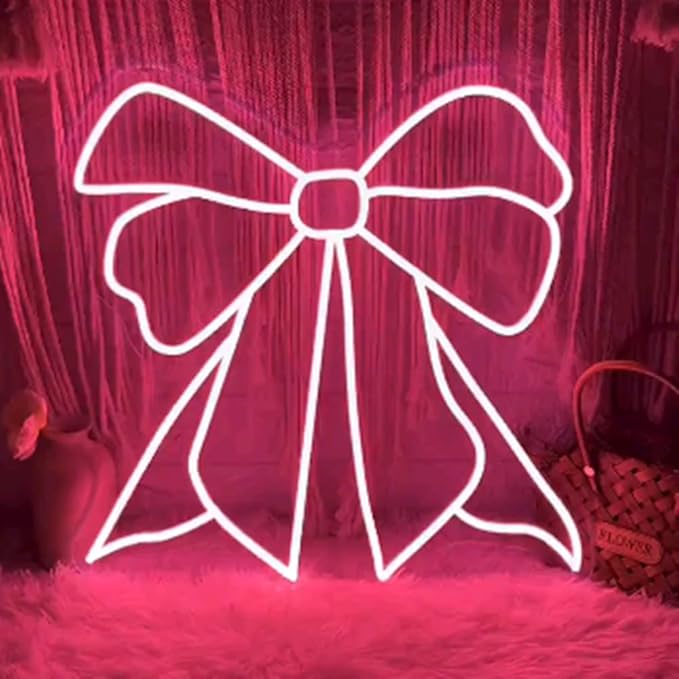 Pink Bow LED Neon Sign, Custom Bedroom Girl's Room Neon Light Sign Home Wall - Image 2