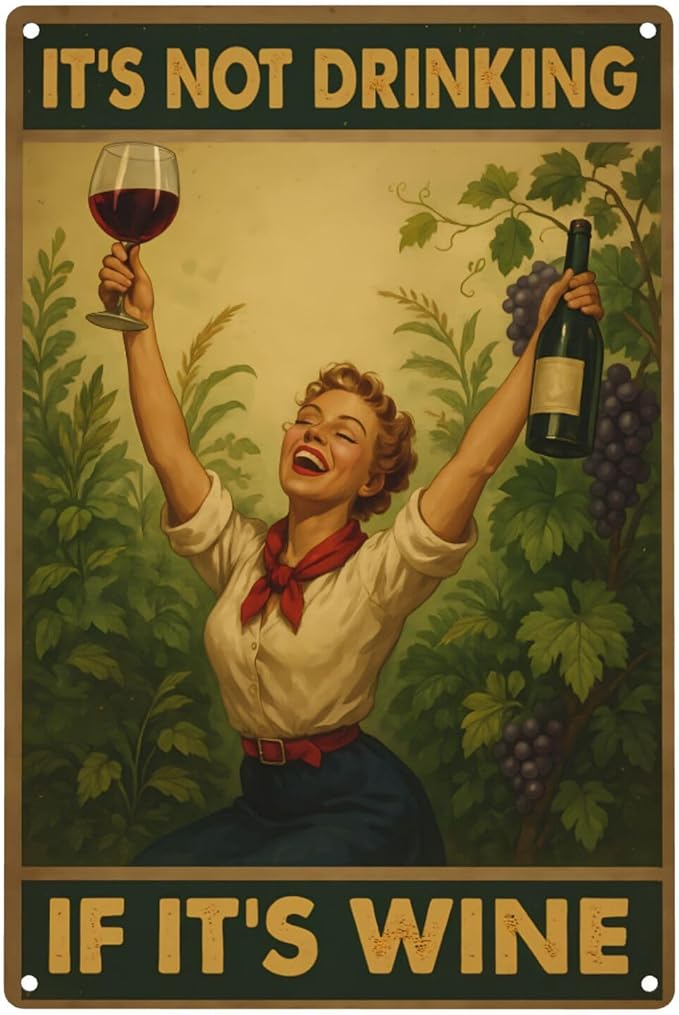 Funny Wine Aluminum Sign by Unknown