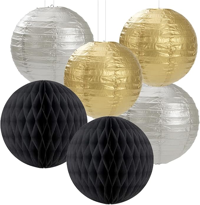 Black Gold Silver Party-Decorations Streamers-Lanterns - Image 5