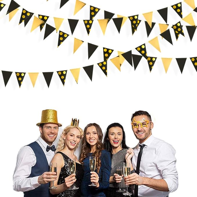30Ft Black Gold Party Decorations Polka Dot Pennant Banner Paper Circle Dot - Image 7