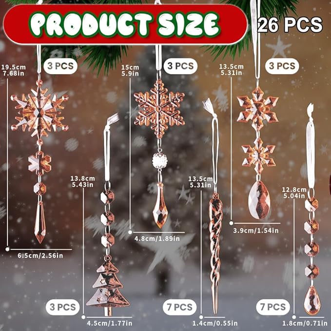 Lanpn 26pcs Christmas Ornaments Crystal Christmas Tree Decoration, Hanging - Image 3