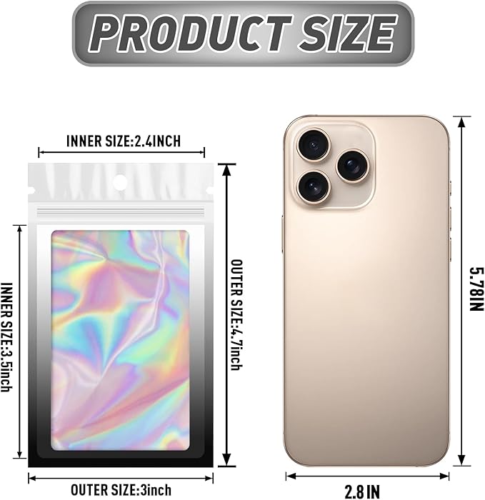 Funfery 100 Pack Gradient Holographic Bags, Resealable Bags - Image 2