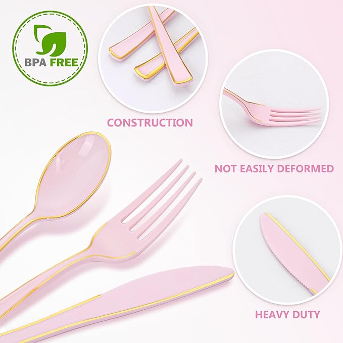 WDF 180 Pieces Pink Plastic Silverware - Image 5