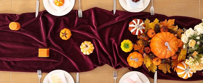 Burgundy Velvet Table Runner Fall Thanksgiving Red Table Runner 20 x 120 Inch - Image 7