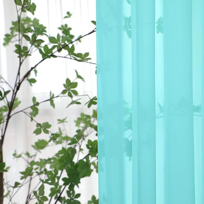 Window Lake Blue Sheer Curtains 90 Inches Long 2 Panels Sheer Curtain Basic Rod - Image 2